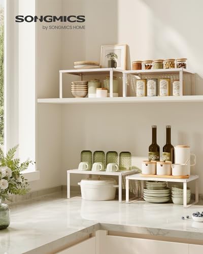 SONGMICS Set of 2 Metal Spice Racks, Stackable Expandable Shelf Risers