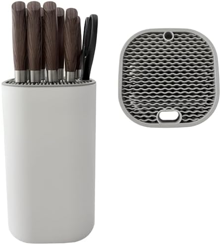 Knife Holder, Universal Knife Block without Knives Square Shape White Kitchen
