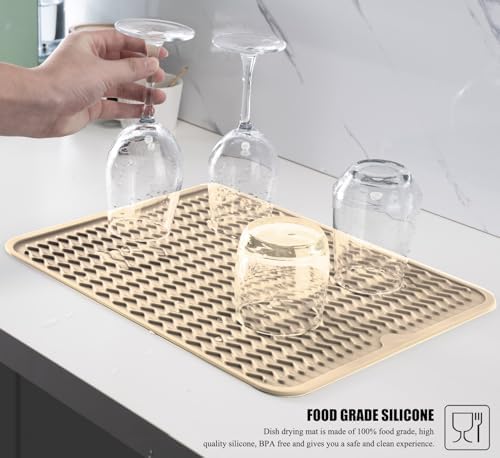 Silicone Dish Drying Mat, Non-Slip Easy Clean Sink Mat, Translucent