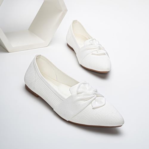 HONHOLD Women's Pointed Toe Flats Breathable Knit Ballet Flats