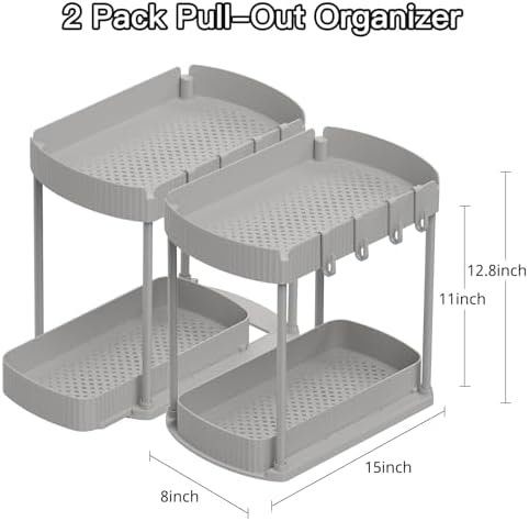 2 Packs Under Sink Pull-Out Storage Organizers, 12.8 Inches
