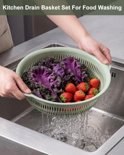 3 pcs Plastic Wash Basket Round Perforated Colander Wash Vegetables and Fruits