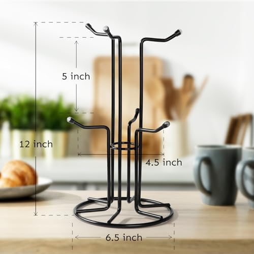 HULISEN Mug Tree for Large Cups, 6 Hook Countertop Coffee Mug Holder