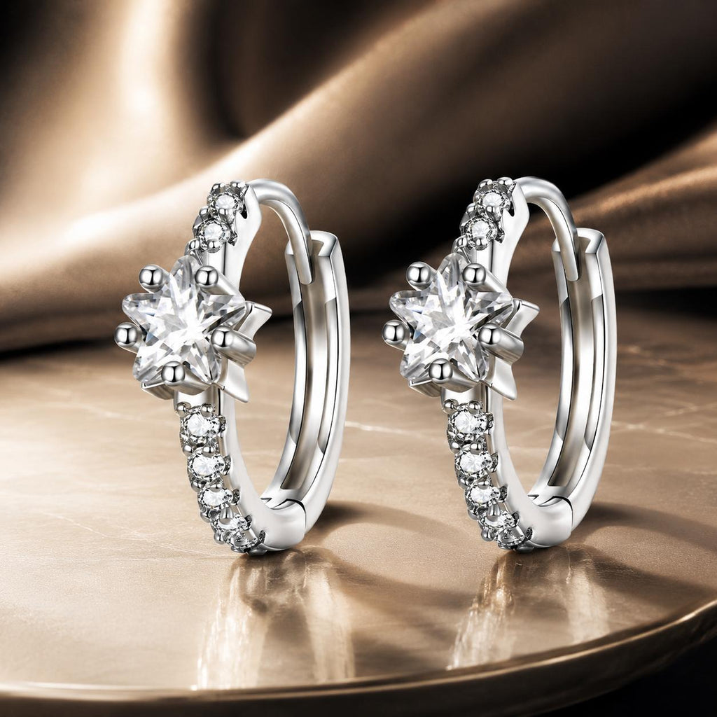 925 Sterling Silver Earrings with Pavé Setting CZ, Platinum Plated, 1.3x0.4cm, for Women