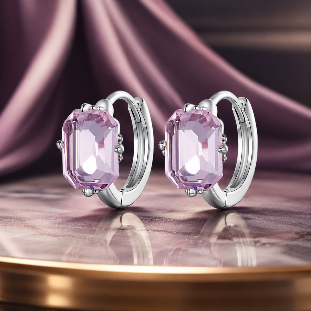 925 Sterling Silver Earrings with Transparent Glass, 12x7mm, for Women