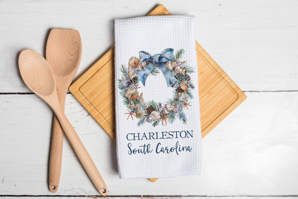 Canary Road - Seashell Coastal Christmas Towel Nautical Decor Custom City: Transparent Cellophane Sleeve