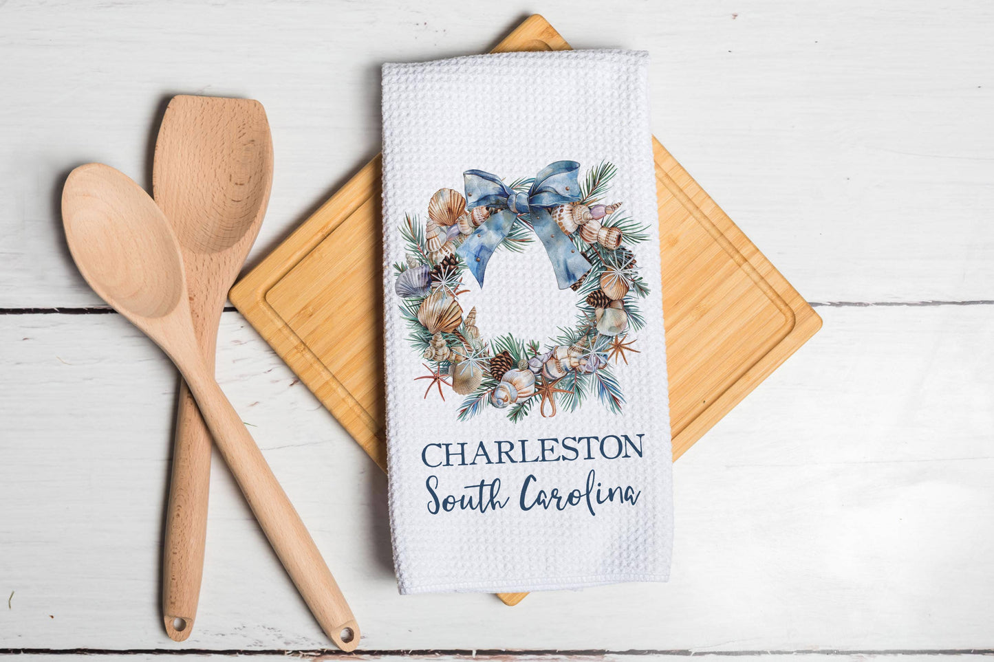 Canary Road - Seashell Coastal Christmas Towel Nautical Decor Custom City: Transparent Cellophane Sleeve