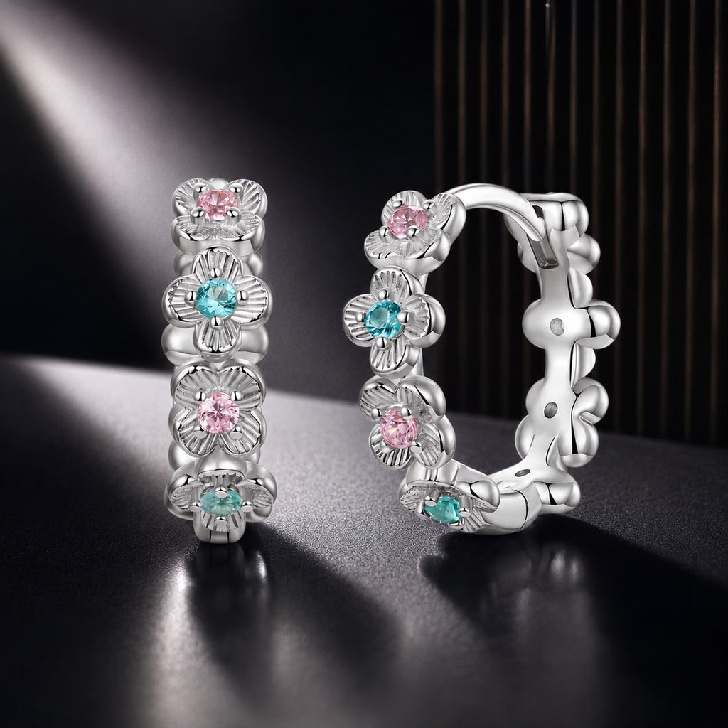 925 Sterling Silver Earrings with CZ and White Gold Plating