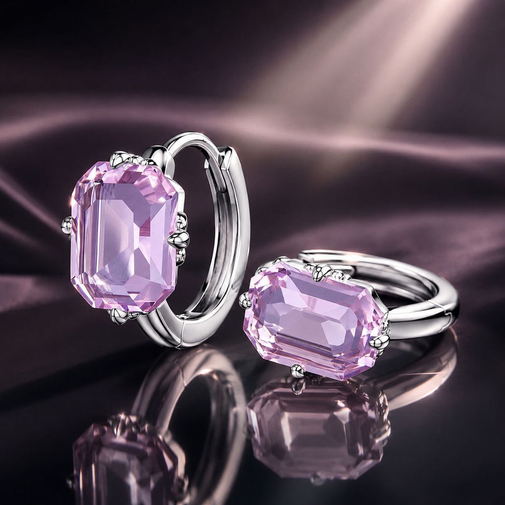 925 Sterling Silver Earrings with Transparent Glass, 12x7mm, for Women