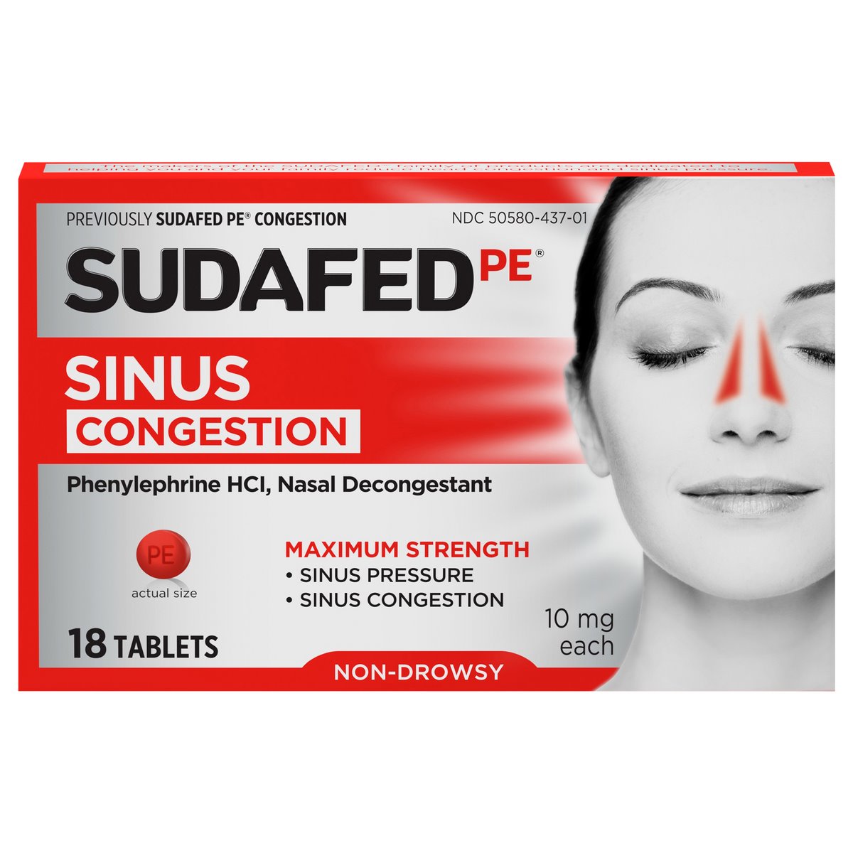 Sudafed PE® Maximum Strength Sinus Congestion – 10 mg Non-Drowsy Tablets