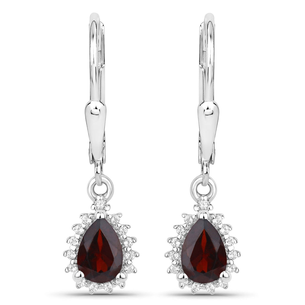 1.88 Carat Genuine Garnet and White Topaz .925 Sterling Silver Jewelry Set
