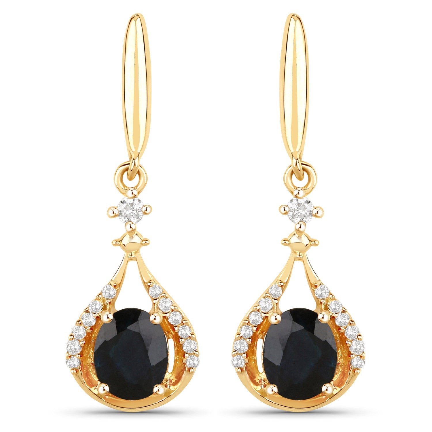 0.86 Carat Genuine Blue Sapphire and White Diamond 14K Yellow Gold Earrings