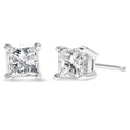AGS Certified 14K White Gold 1.0 Cttw 4-Prong Set Princess-Cut Solitaire Diamond Push Back Stud Earrings (I-J Color, SI2-I1 Clarity)