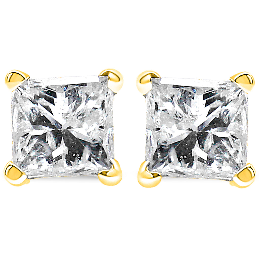 14K Yellow Gold 3/8 Cttw Princess-Cut Square Near Colorless Diamond Classic 4-Prong Solitaire Stud Earrings (J-K Color, SI1-SI2 Clarity)