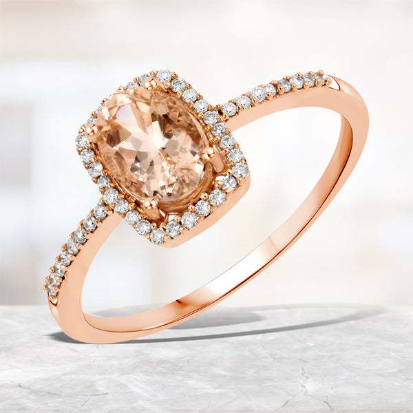 0.83 Carat Genuine Morganite and White Diamond 10K Rose Gold Ring