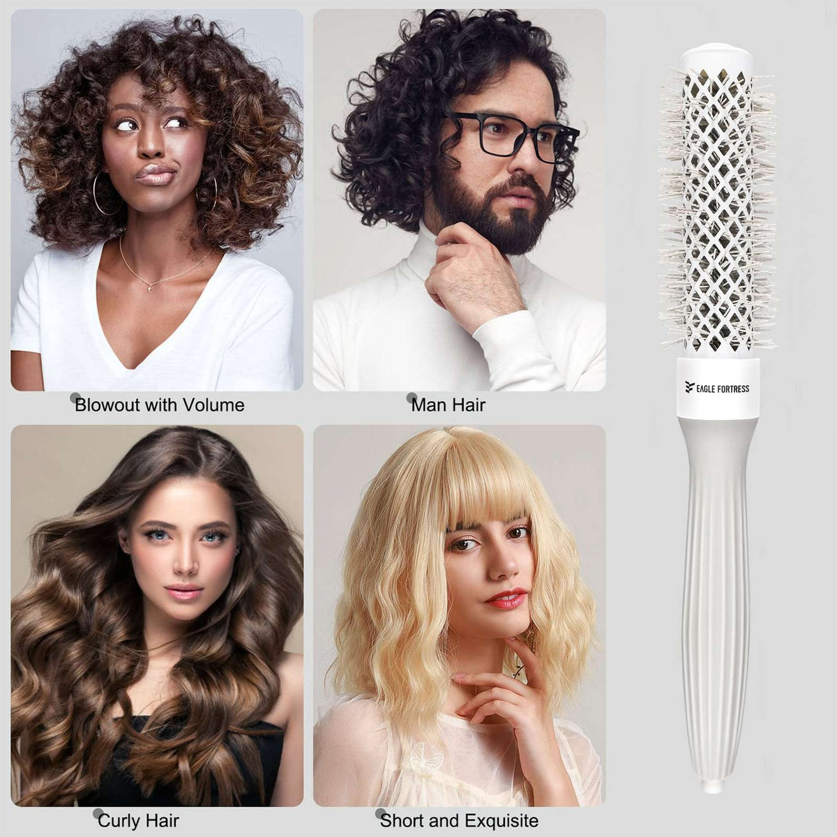 Eagle Fortress XL Ceramic + Ionic Round Hair Brush 0.98 in - Grey