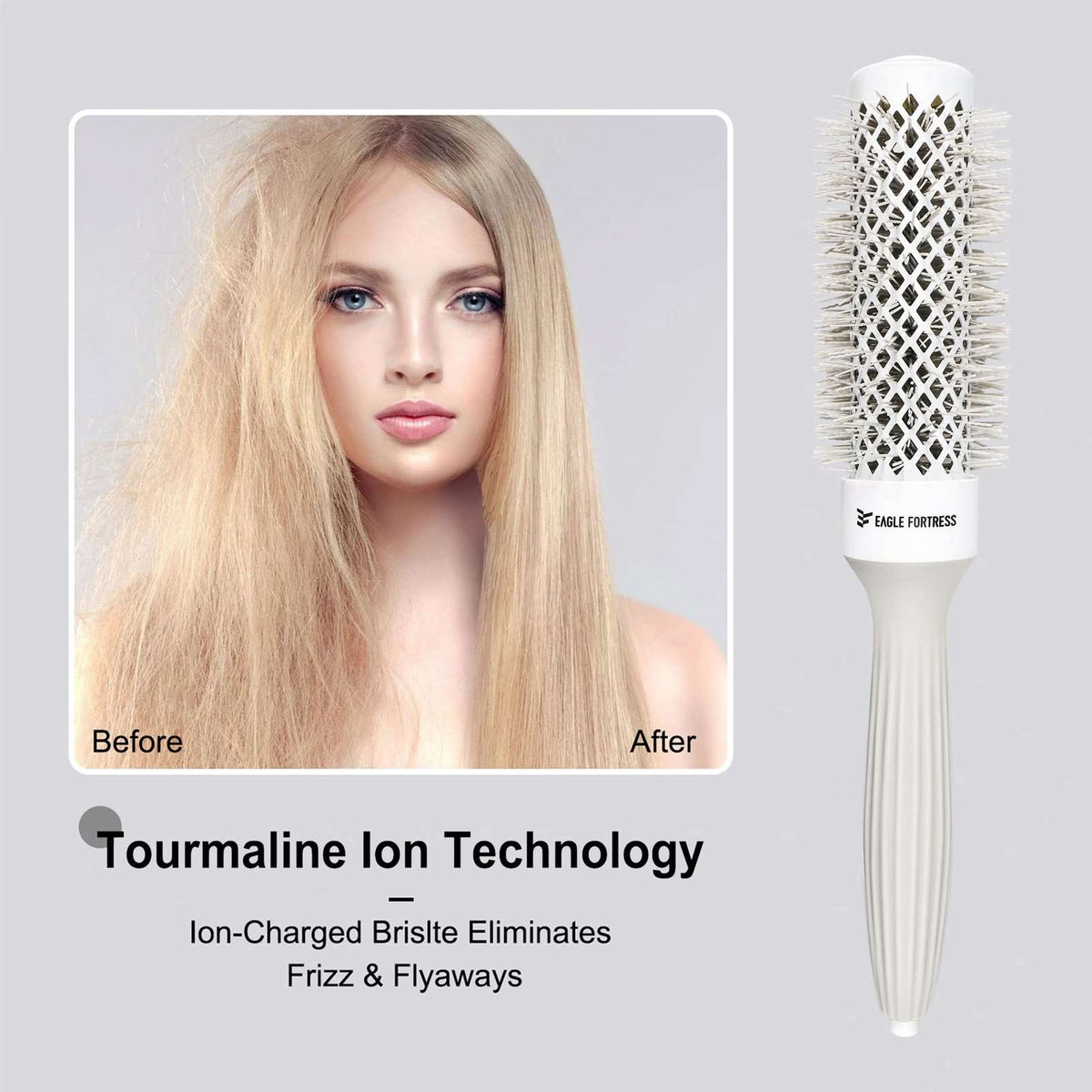 Eagle Fortress XL Ceramic + Ionic Round Hair Brush 1.26 in - Grey