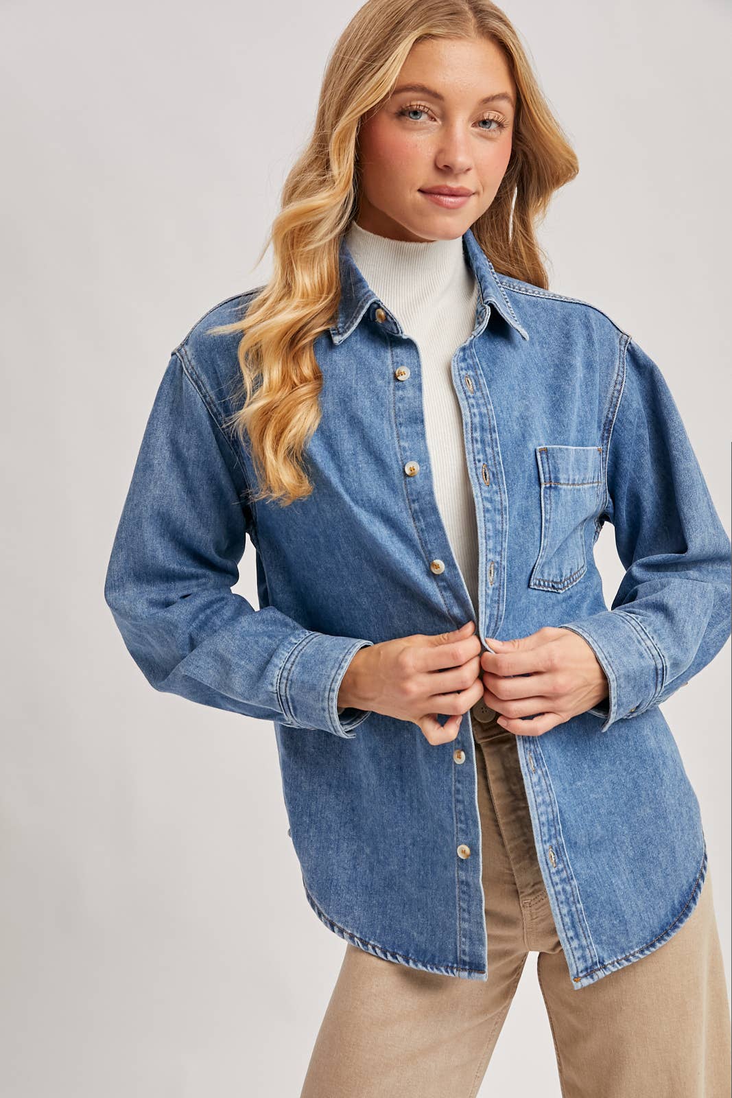DENIM BUTTON DOWN OVERSIZED SHIRTS: MED.WASH