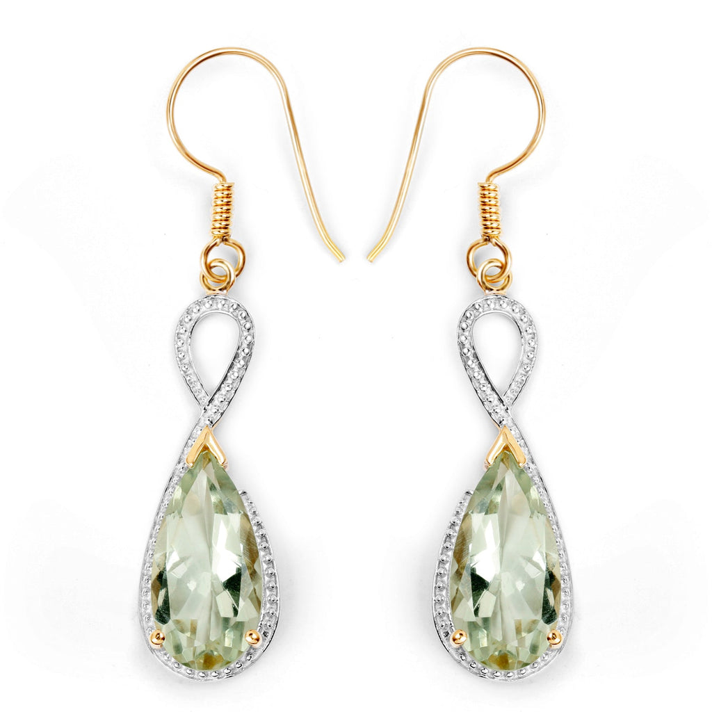 14K Yellow Gold Plated 10.10 Carat Genuine Green Amethyst .925 Sterling Silver Earrings