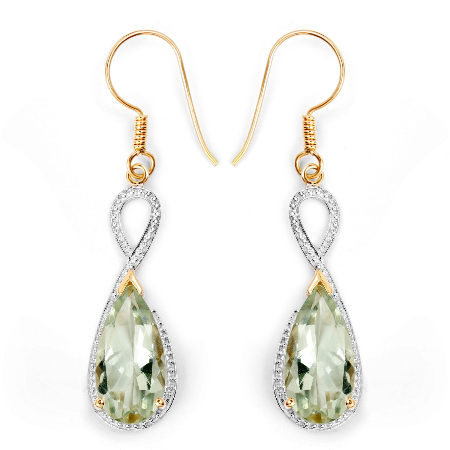 14K Yellow Gold Plated 10.10 Carat Genuine Green Amethyst .925 Sterling Silver Earrings