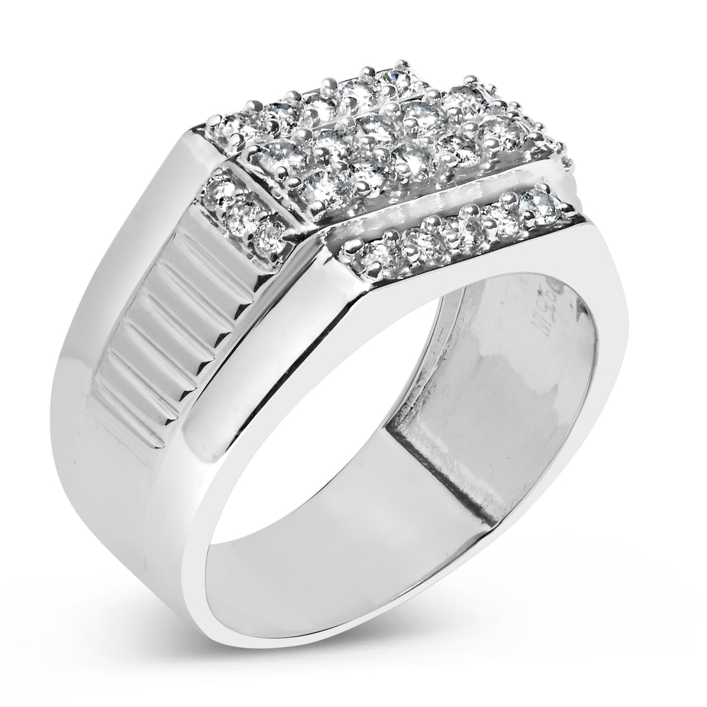 Men's .925 Sterling Silver 1.00 Cttw Diamond Multi Row Band Ring -Size 10