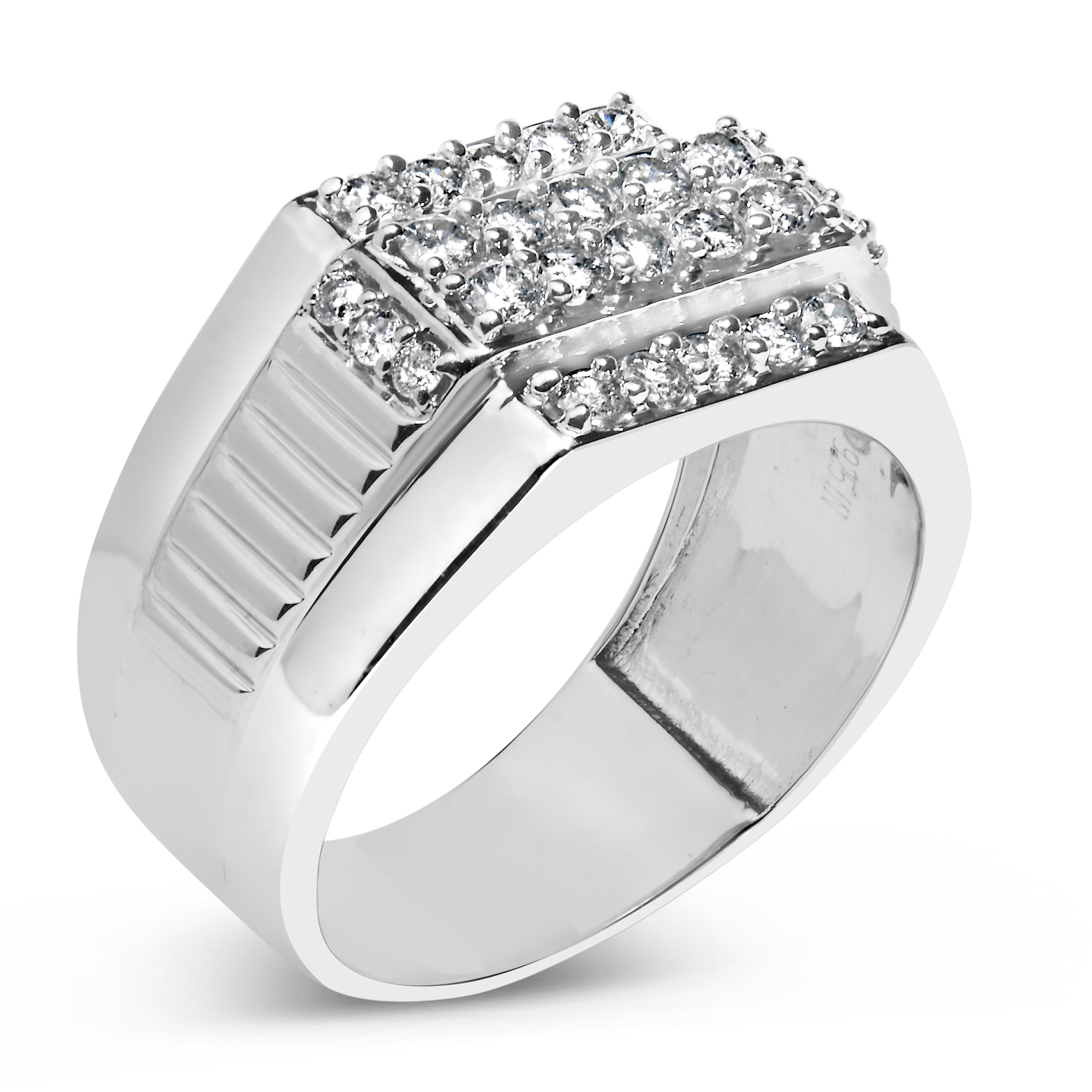 Men's .925 Sterling Silver 1.00 Cttw Diamond Multi Row Band Ring -Size 10