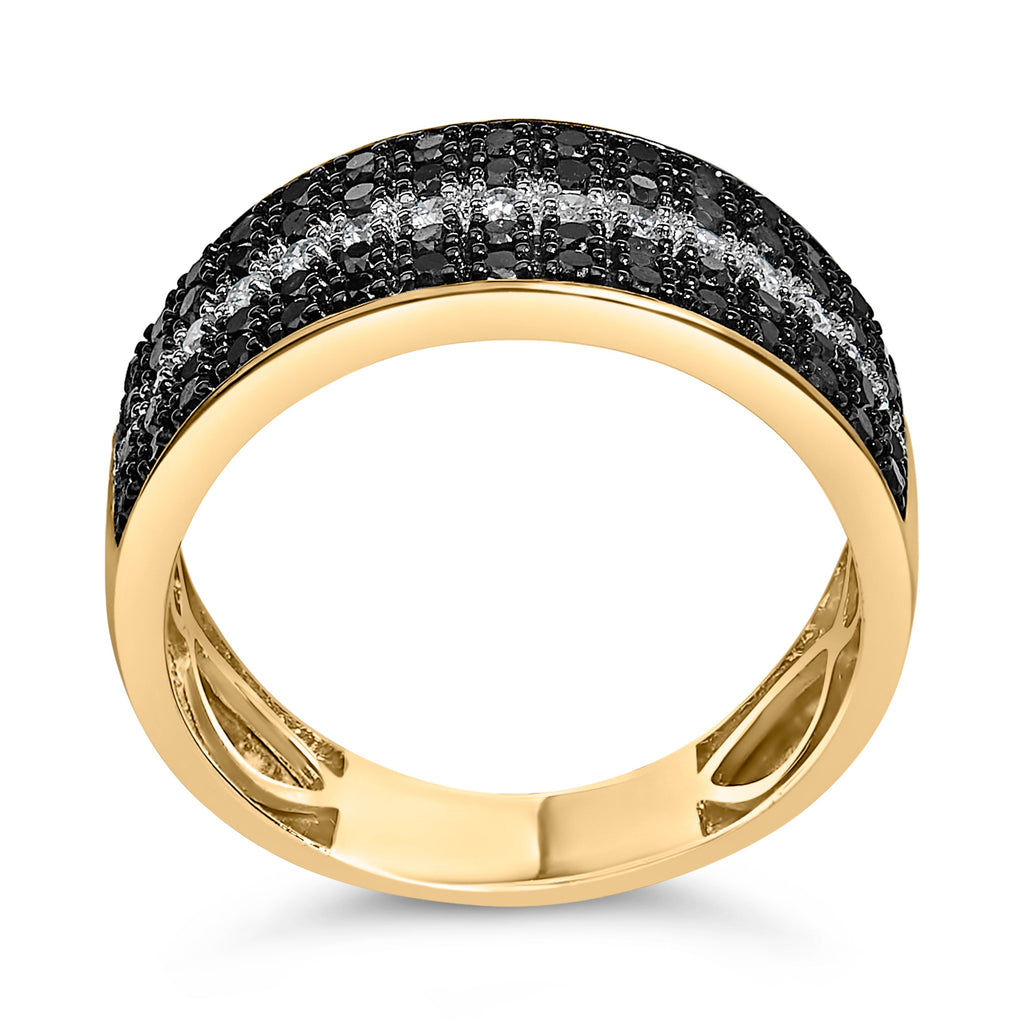 Men's 10K Yellow Gold 1.00 Cttw White and Black Diamond Cluster Ring