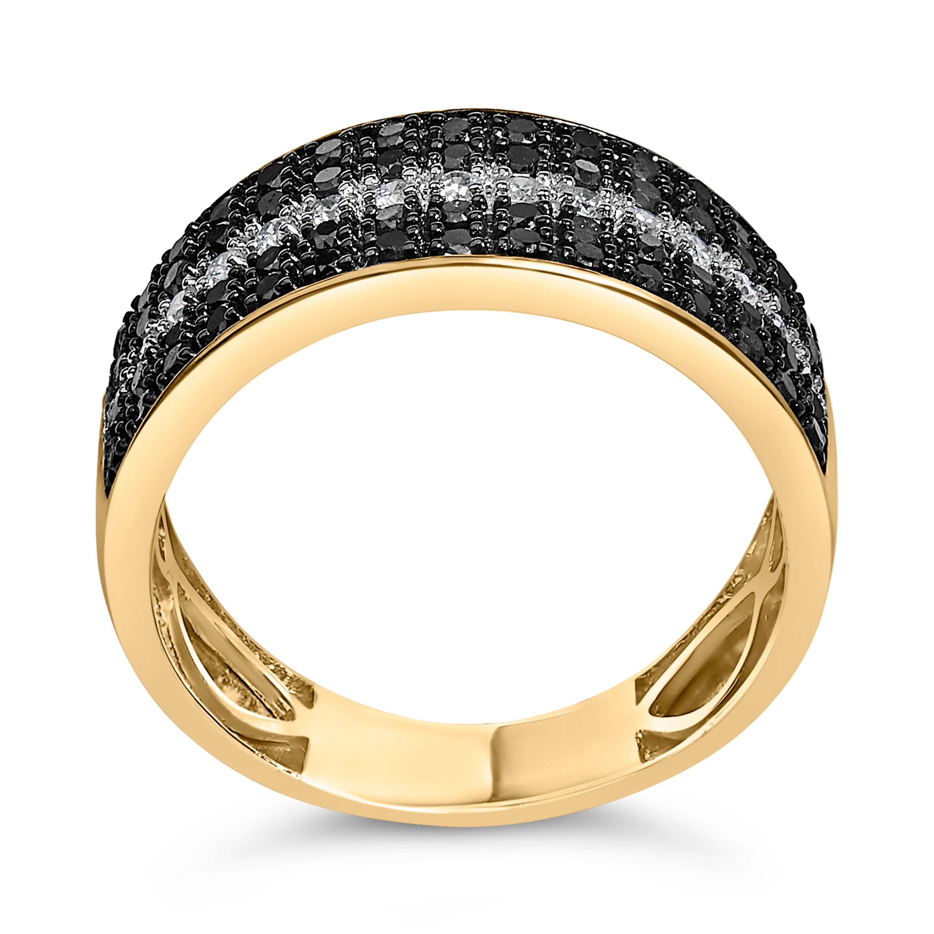 Men's 14K Yellow Gold Plated .925 Sterling Silver 1.00 Cttw White and Black Diamond Cluster Ring