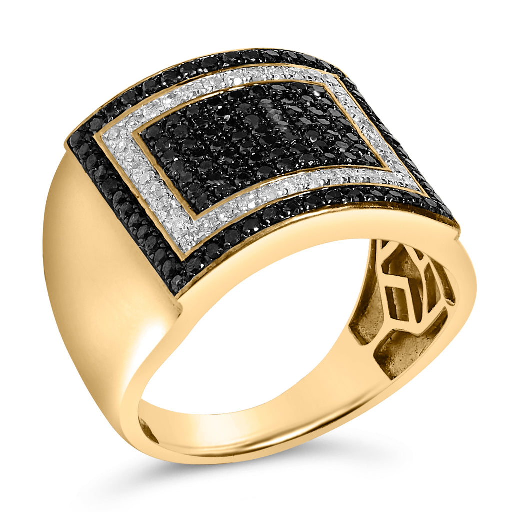 Men's 10K Yellow Gold 1 1/4 Cttw White and Black Diamond Geometric Ring