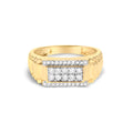 Men's 14K Yellow Gold Plated Sterling Silver Natural 1/2 Cttw Diamond Rectangular Halo Band Ring