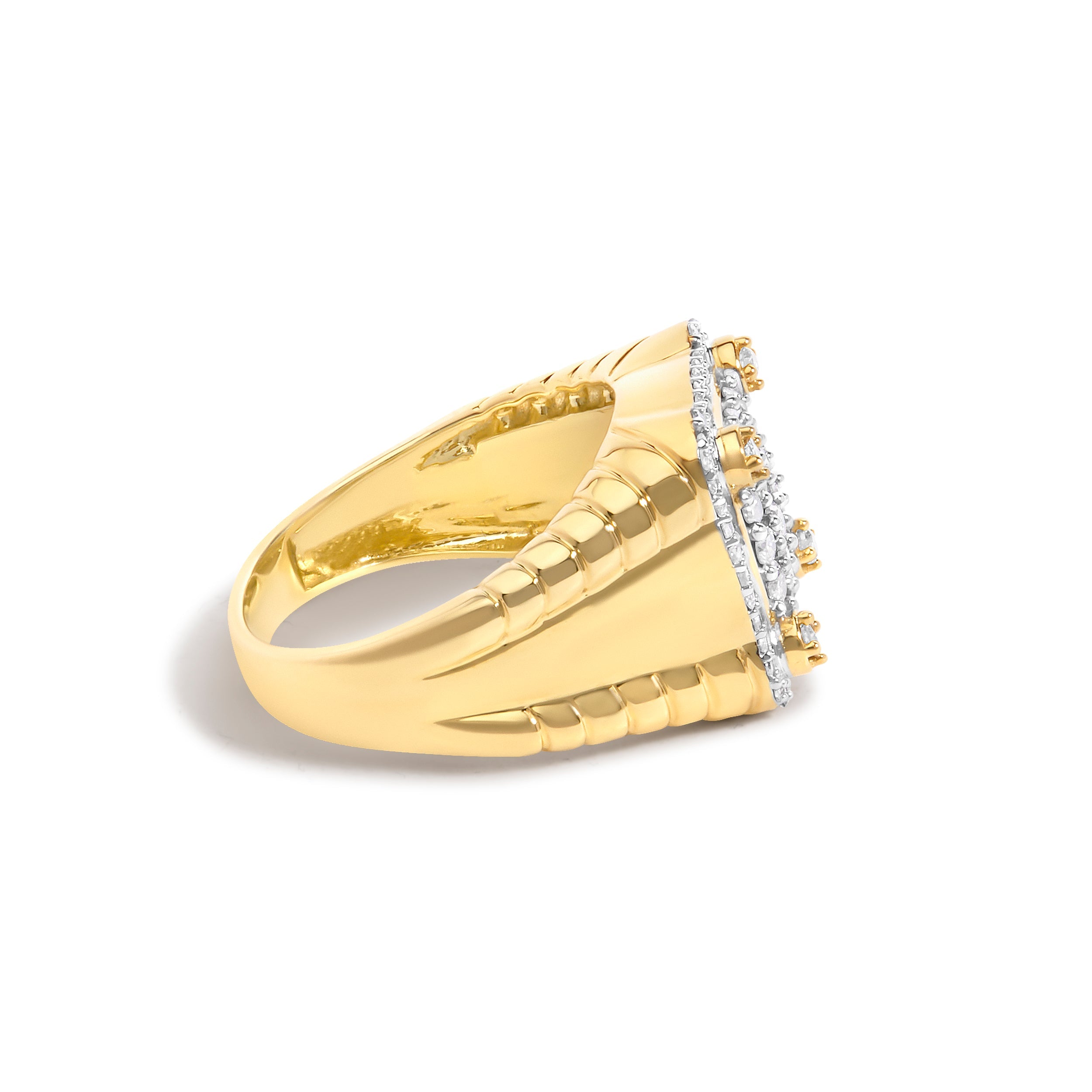 Men's 14K Yellow Gold Plated Sterling Silver 1.0 Cttw Diamond Square Motif Band Ring