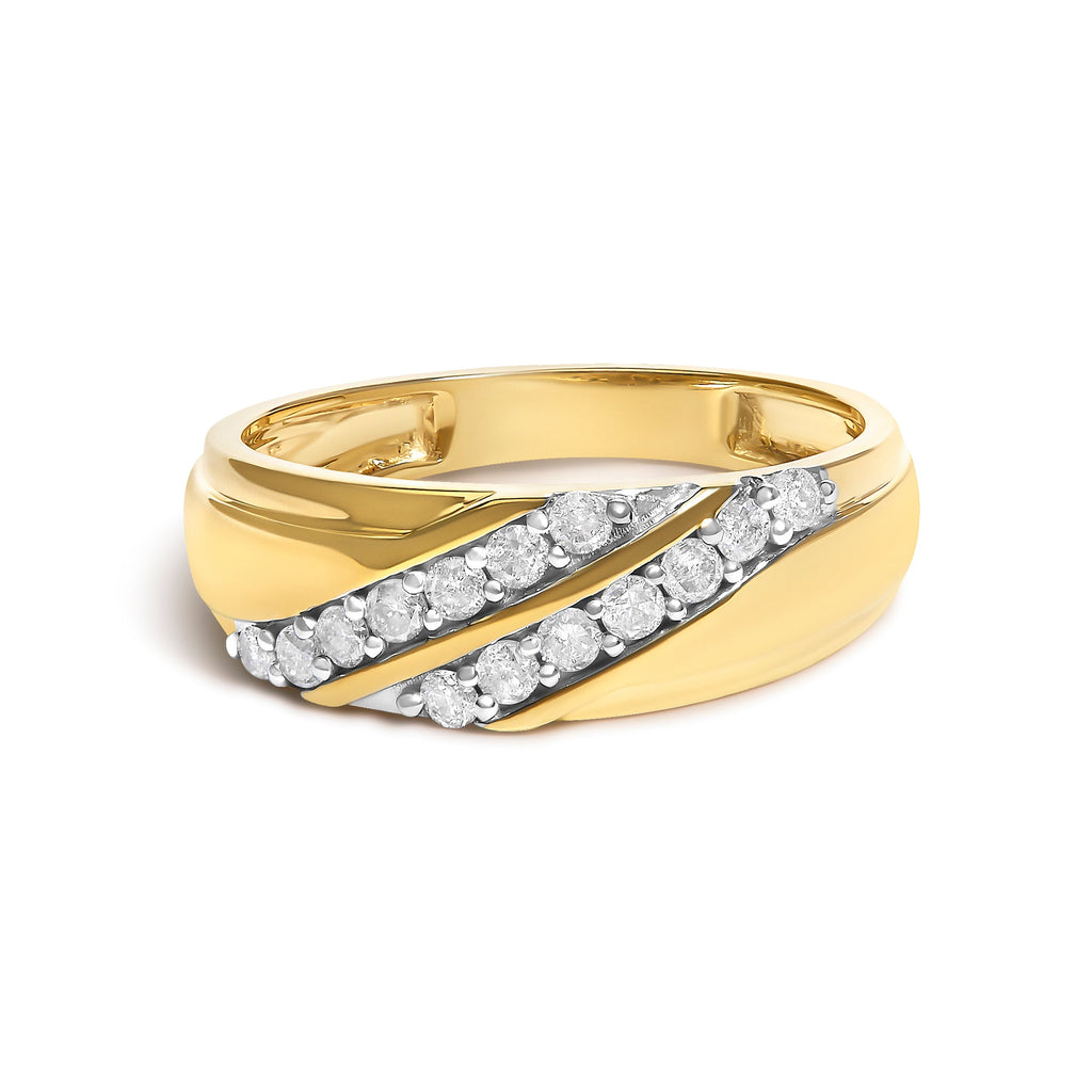 Men's 14K Yellow Gold Plated Sterling Silver 3/8 Cttw Diamond Crossover Band Ring