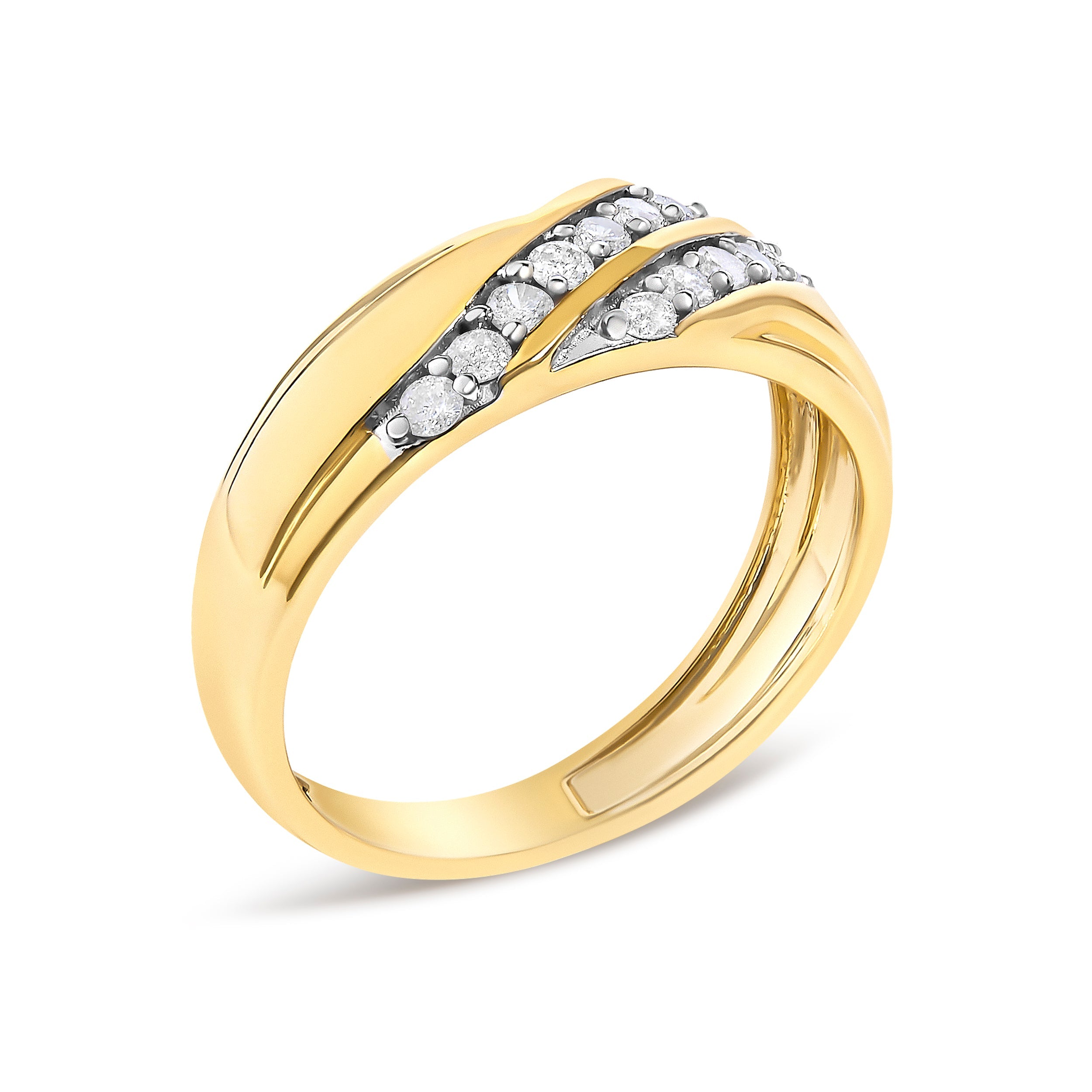 Men's 14K Yellow Gold Plated Sterling Silver 3/8 Cttw Diamond Crossover Band Ring