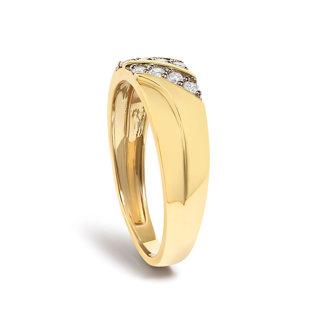 Men's 14K Yellow Gold Plated Sterling Silver 1/4 Cttw Diamond Two Row Channel Band Ring