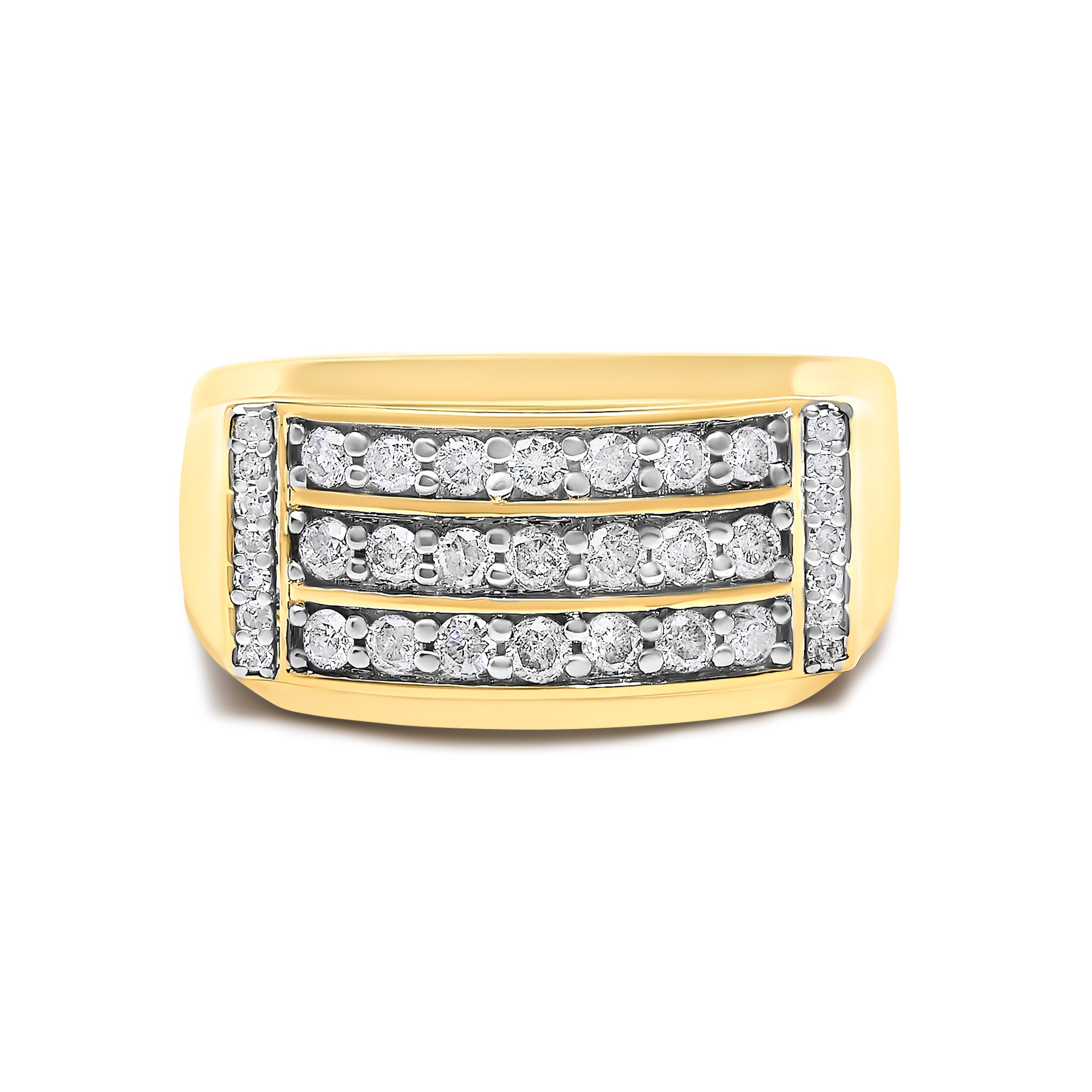 Men's 14K Yellow Gold Plated Sterling Silver 3/4 Cttw Diamond 3 Row Band Ring