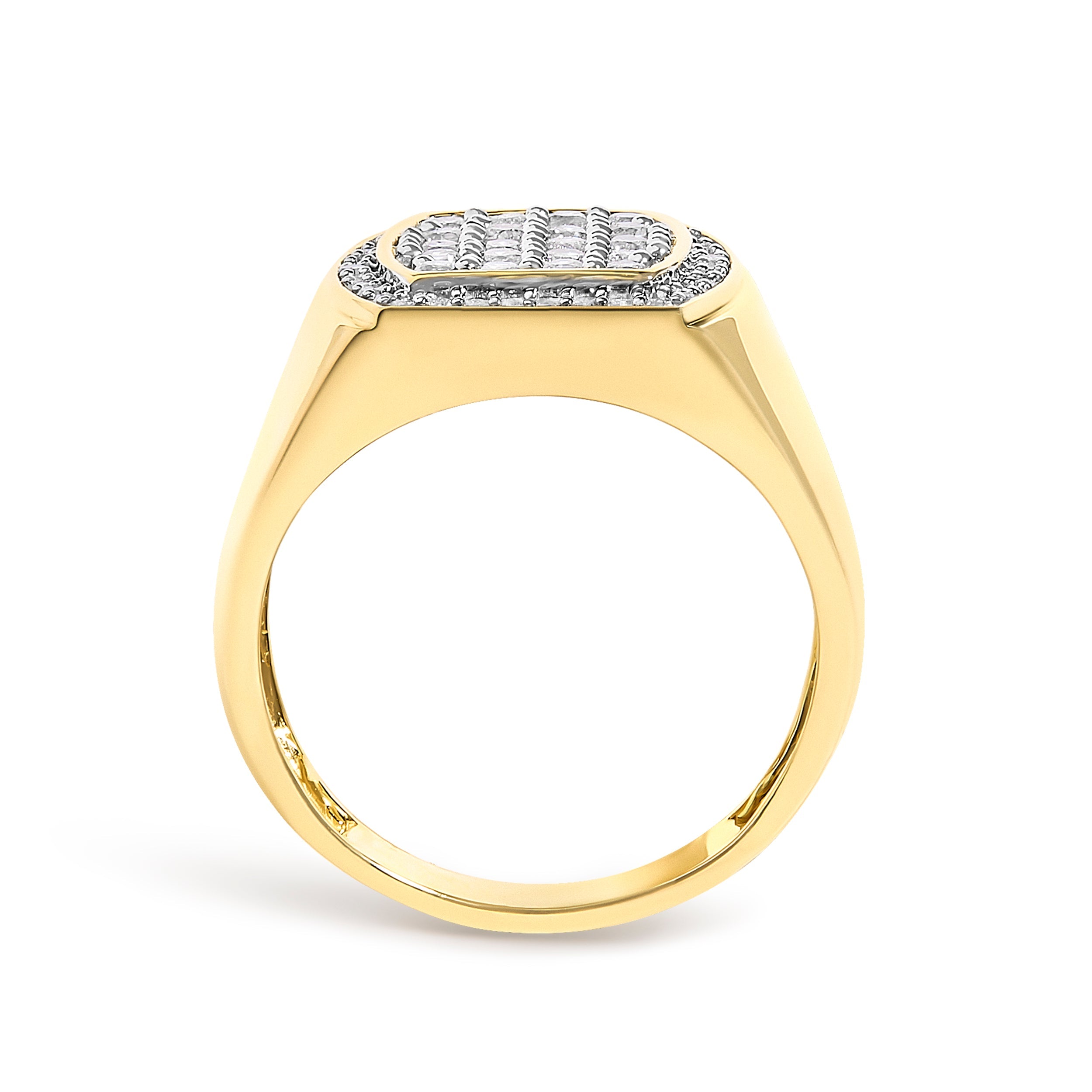 Men's 14K Yellow Gold Plated Sterling Silver 3/4 Cttw Diamond Cushion Head and Halo Band Ring