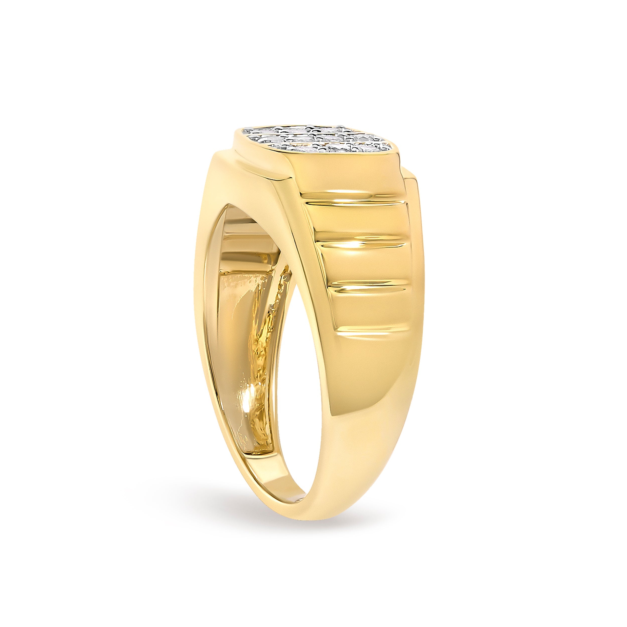 Men's 14K Yellow Gold Plated Sterling Silver 1/3 Cttw Diamond Grooved Band Ring