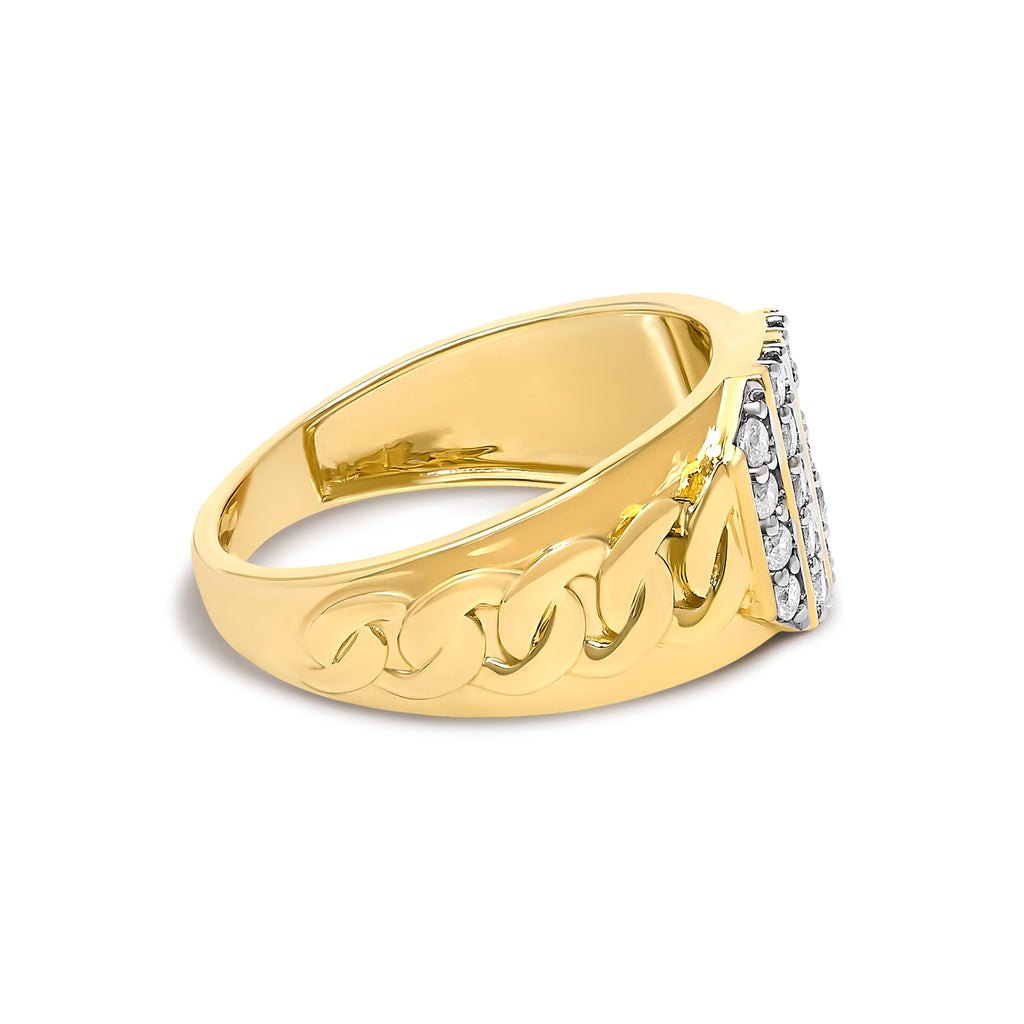 Men's 14K Yellow Gold Plated Sterling Silver Diamond 1/2 Cttw Cuban-Link Band Ring