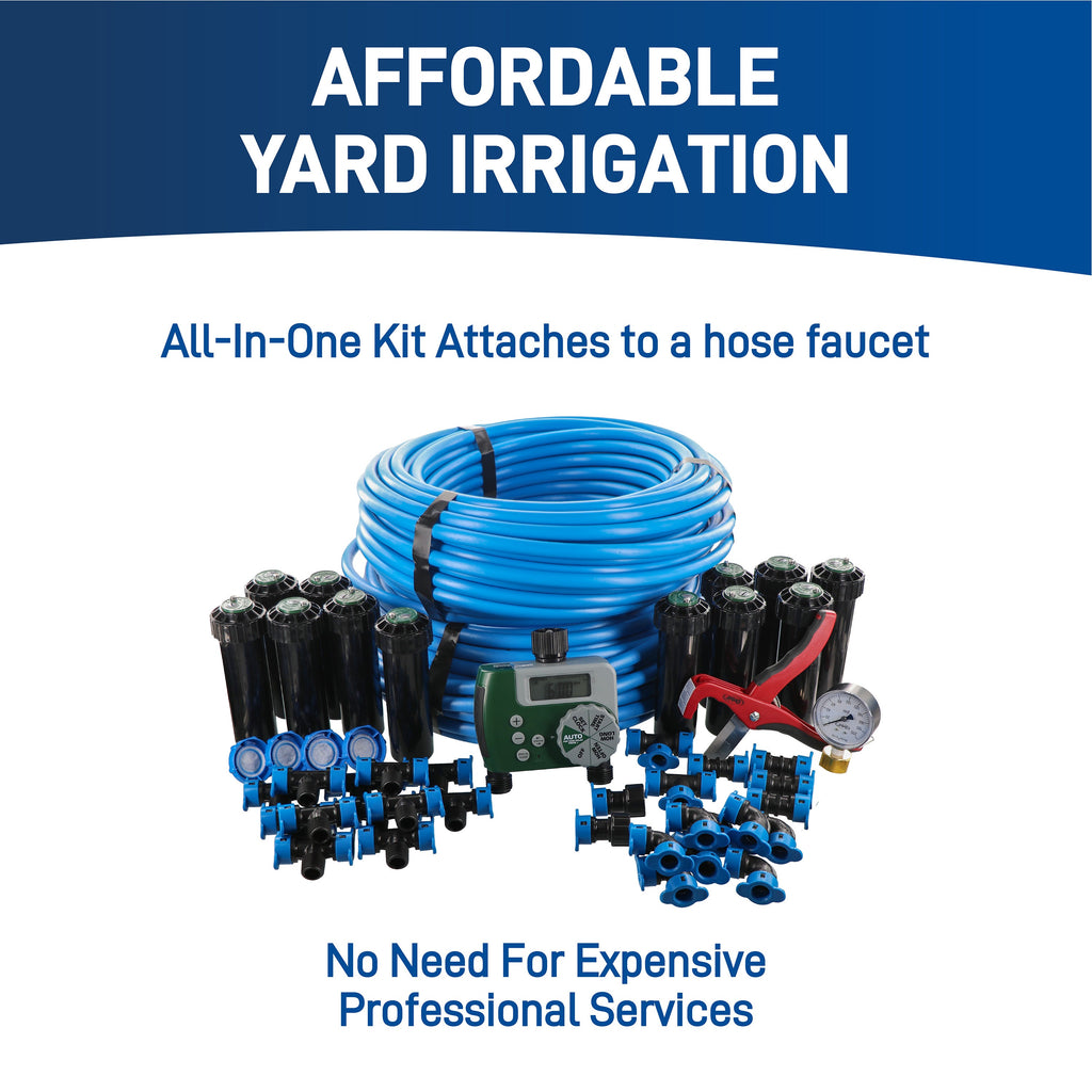 Two Zone, In-Ground Sprinkler System with Blu-Lock Tubing System and Hose Faucet Timer | 50021
