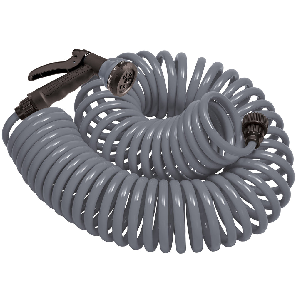 50' Gray Coil Hose w/8-Pattern Plastic Nozzle 27560
