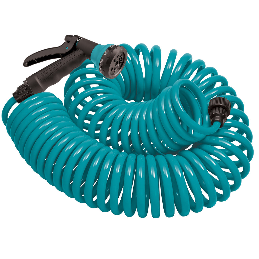 25' Blue Coil Hose w/8-Pattern Plastic Nozzle 26381