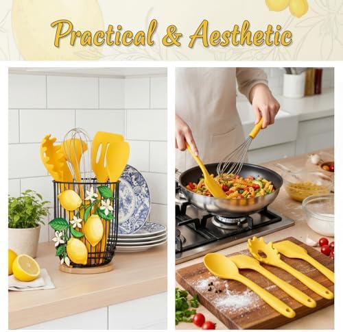 7 Pcs Lemon Kitchen Decor and Accessories Silicone Cooking Utensils Set