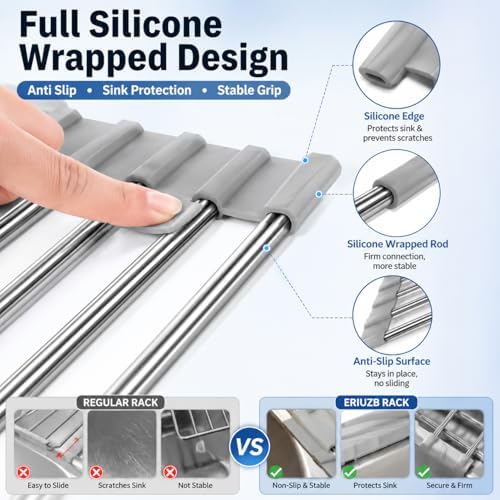 Roll Up Dish Drying Rack Over Sink, Space Saving Corner Sink Rack
