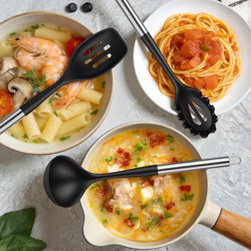 12PCS Silicone Kitchen Utensil Set, Stainless Steel Handled Cooking Tools