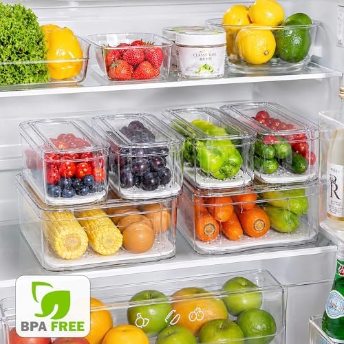 SMRCAD 10 Pack Clear Fridge Organizer Bins