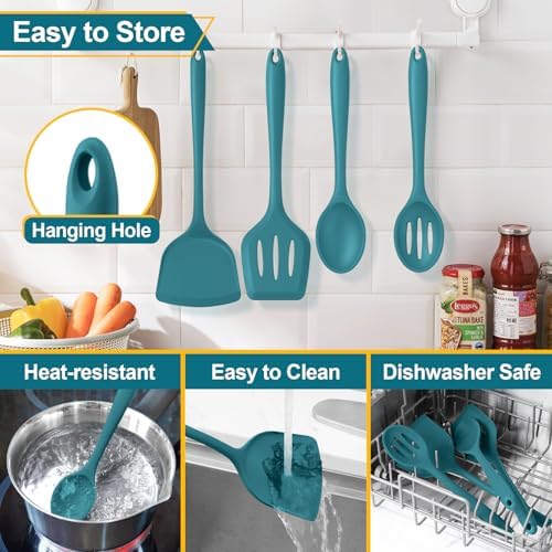 P&P CHEF Blue Kitchen Utensil Set, 4 Pieces Silicone Cooking Utensils