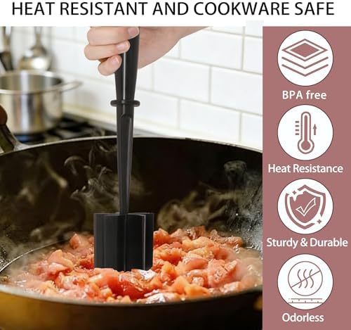Meat Chopper, 5-Blade Curved Potato Masher & Hamburger Meat Smasher, Ground