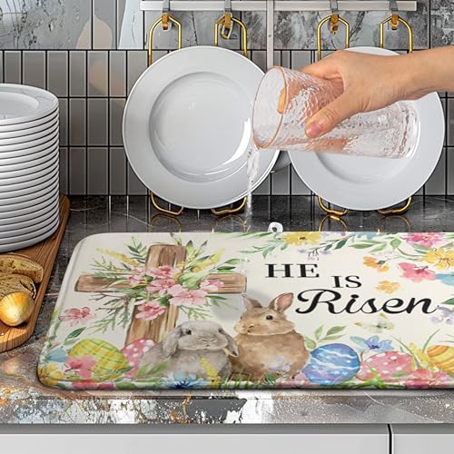 Easter He Is Risen Bunny Dish Drying Mat