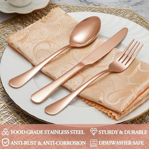 60 Pcs Rose Gold Silverware Set Service