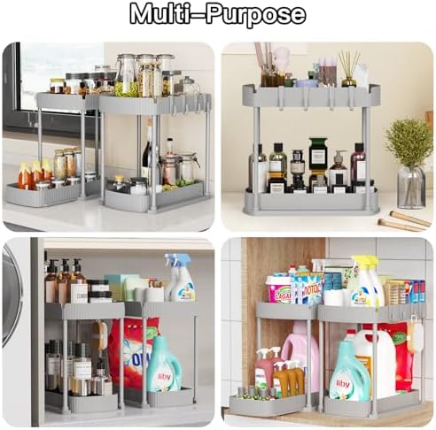 2 Packs Under Sink Pull-Out Storage Organizers, 12.8 Inches